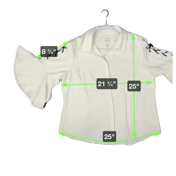 Chico's Lace Up Sleeve Top Women's 2/L Cream Super Wide Bell Sleeves Boho - Picture 7 of 8